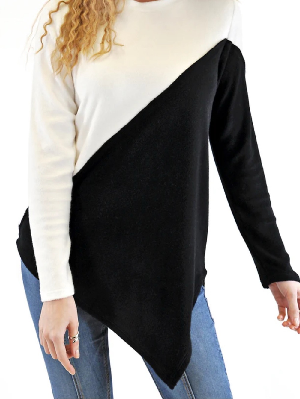 Calvin Klein Sweater Womens Small Black White Excellentā Asymmetrical Colorblock